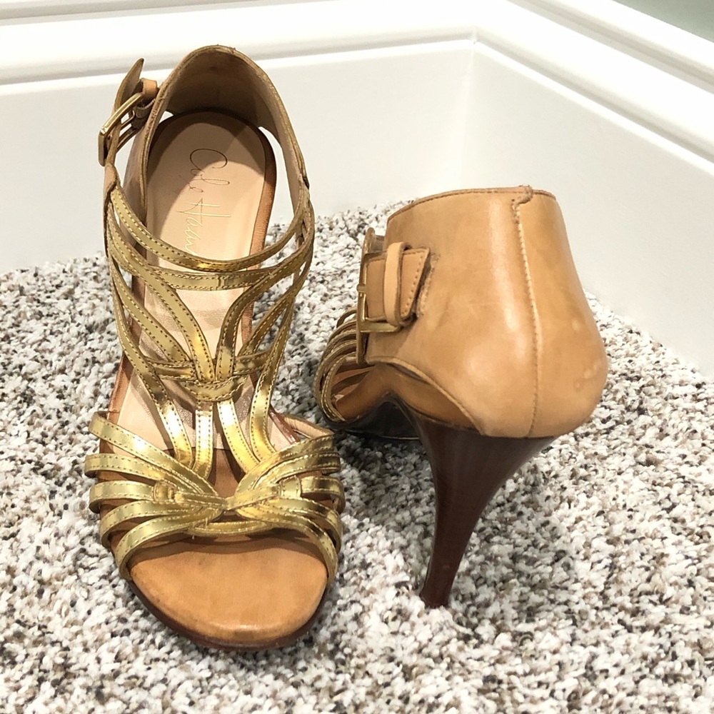 Cole Haan Nike Air Comfort Gold Tan Cage Heels Sz6